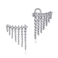 14K White Gold Diamond Tassel Ear Climber Earrings