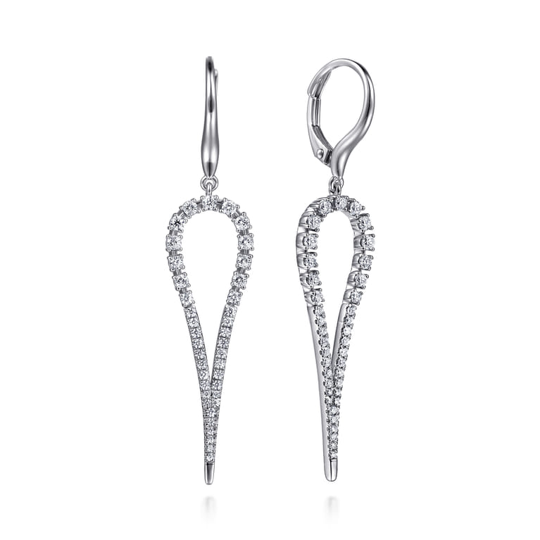 14K White Gold Diamond Teardrop Drop Earrings - 0.75 ct - Shot 1