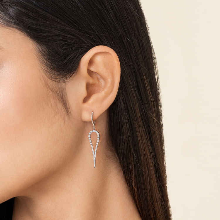 14K White Gold Diamond Teardrop Drop Earrings