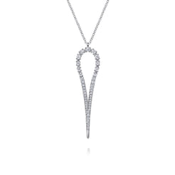 14K White Gold Diamond Teardrop Drop Necklace