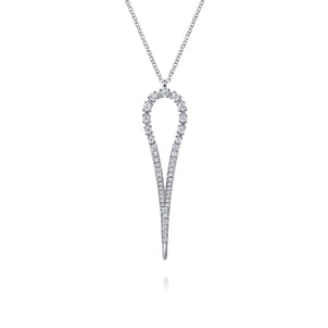 14K White Gold Diamond Teardrop Drop Necklace