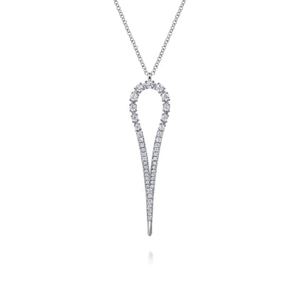 14K White Gold Diamond Teardrop Drop Necklace