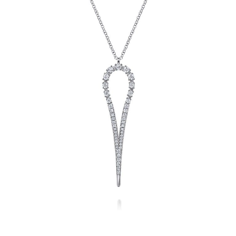 14K White Gold Diamond Teardrop Drop Necklace - 0.55 ct - Shot 1
