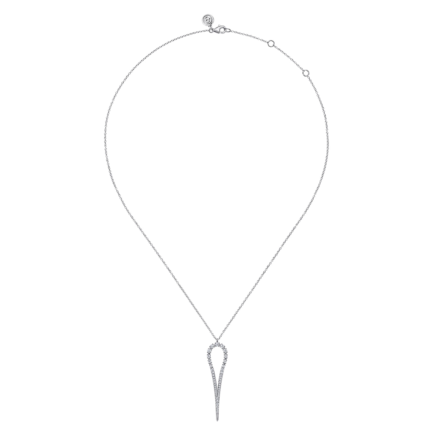 14K White Gold Diamond Teardrop Drop Necklace