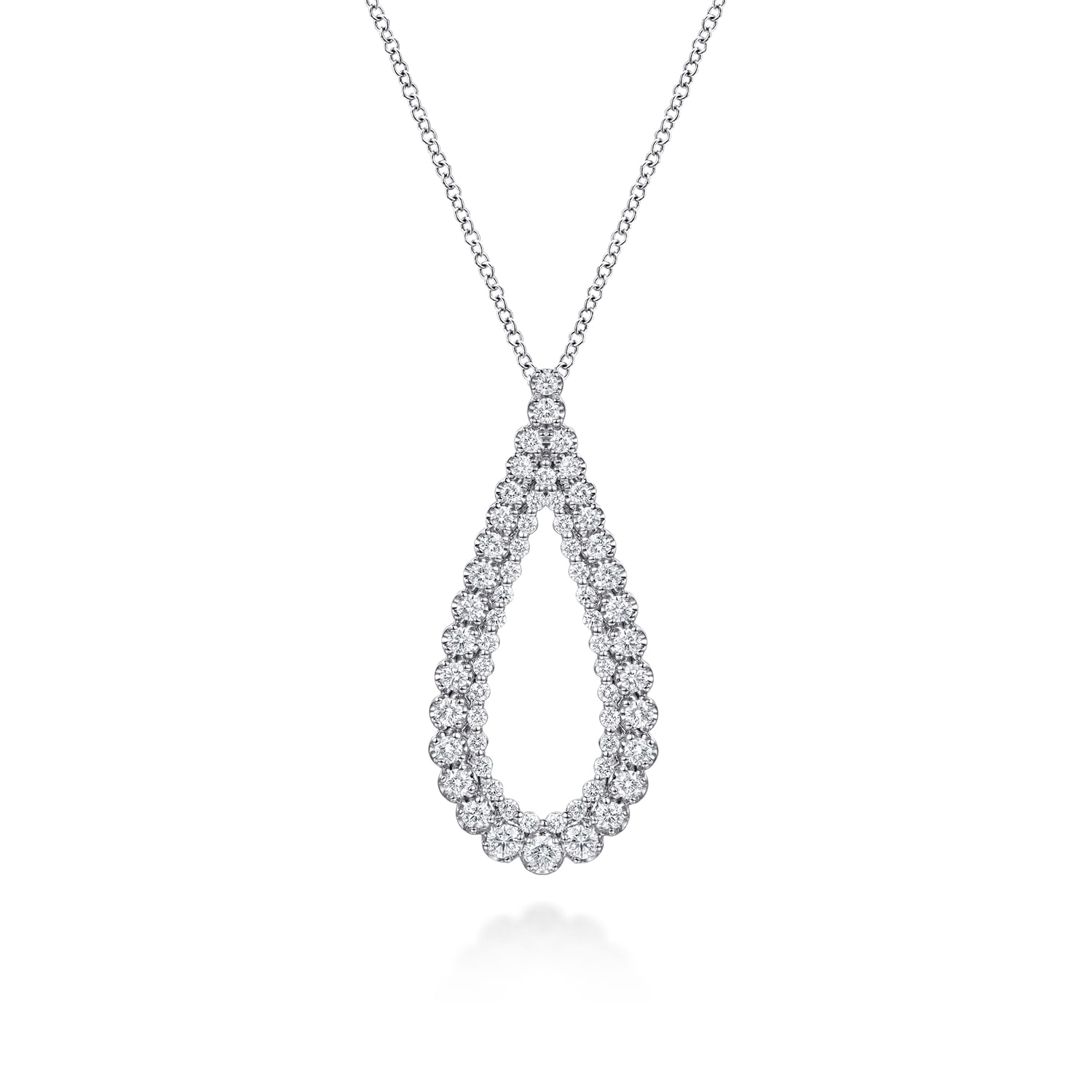 14K White Gold Diamond Teardrop Drop Necklace