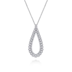14K White Gold Diamond Teardrop Drop Necklace