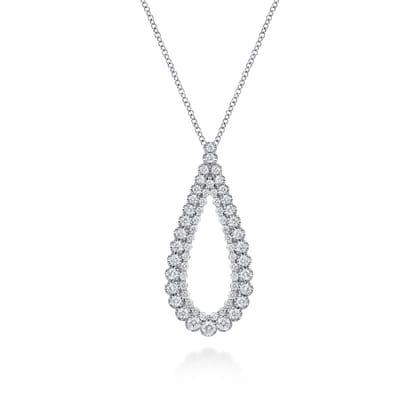 14K White Gold Diamond Teardrop Drop Necklace