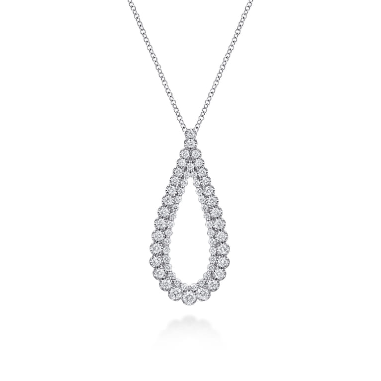 14K White Gold Diamond Teardrop Drop Necklace - 1 ct - Shot 1