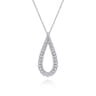 14K White Gold Diamond Teardrop Drop Necklace - 1 ct