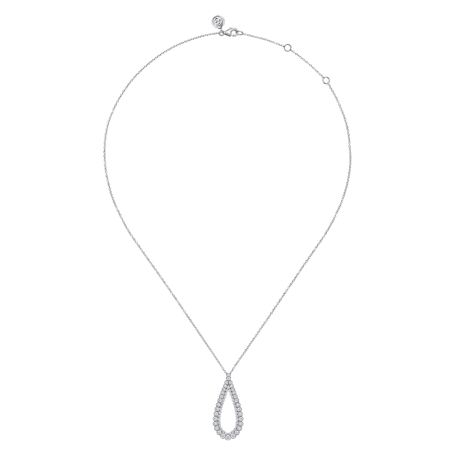14K White Gold Diamond Teardrop Drop Necklace