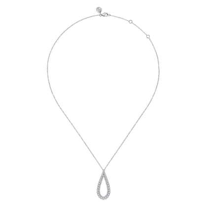 14K White Gold Diamond Teardrop Drop Necklace