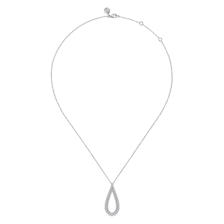 14K White Gold Diamond Teardrop Drop Necklace - 1 ct - Shot 2