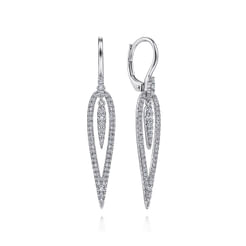 14K White Gold Diamond Teardrop Earrings with Center Drops