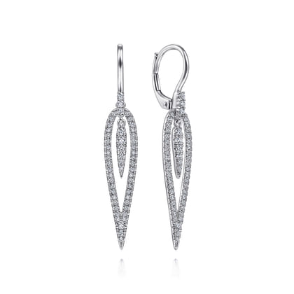 14K White Gold Diamond Teardrop Earrings with Center Drops