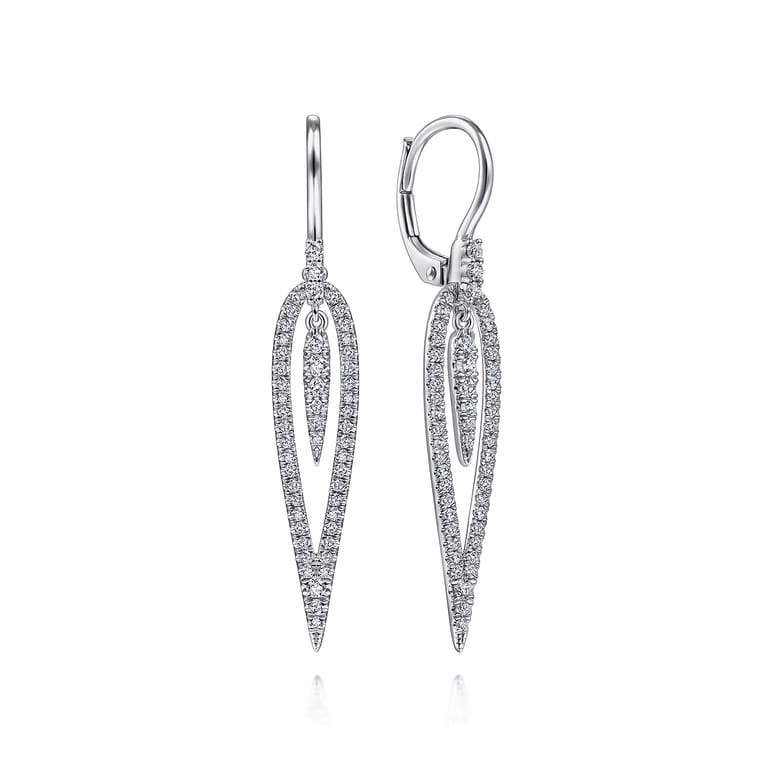 14K White Gold Diamond Teardrop Earrings with Center Drops - 0.65 ct - Shot 1