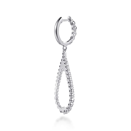 14K White Gold Diamond Teardrop Huggie Drop Earrings