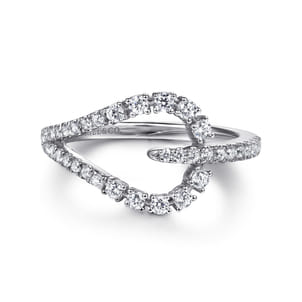 14K White Gold Diamond Teardrop Link Ring