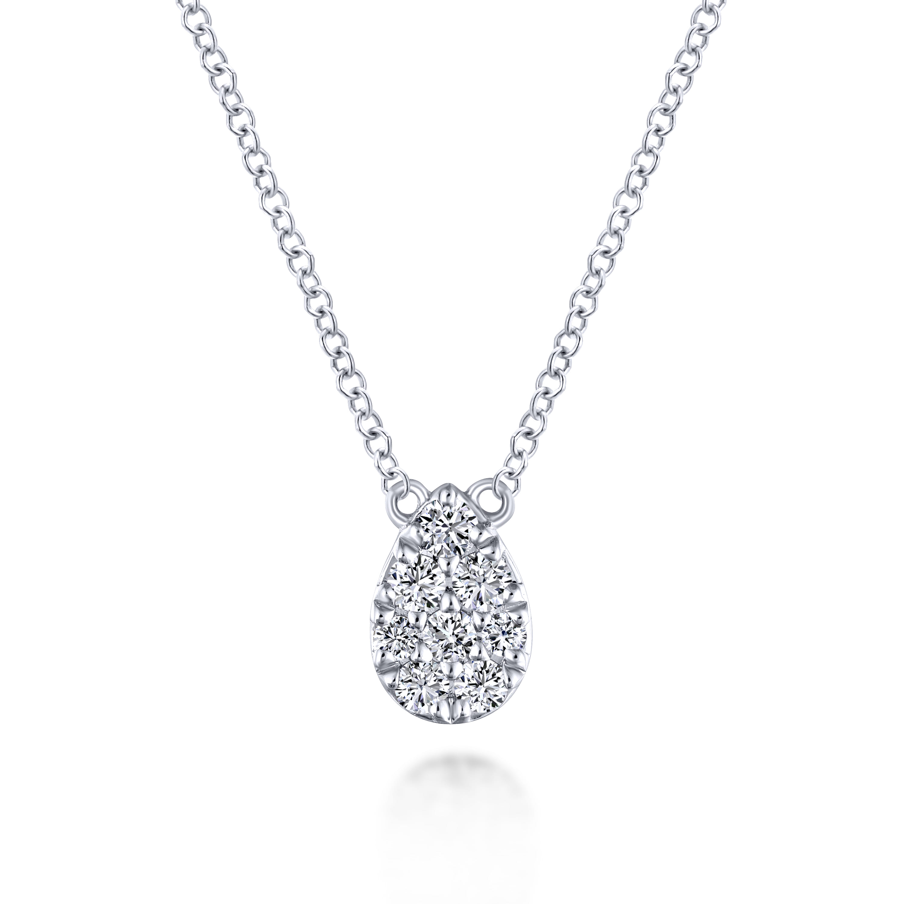 14K White Gold Diamond Teardrop Pendant Necklace - 0.09 ct - Shot 1