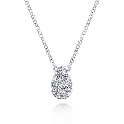 14K White Gold Diamond Teardrop Pendant Necklace