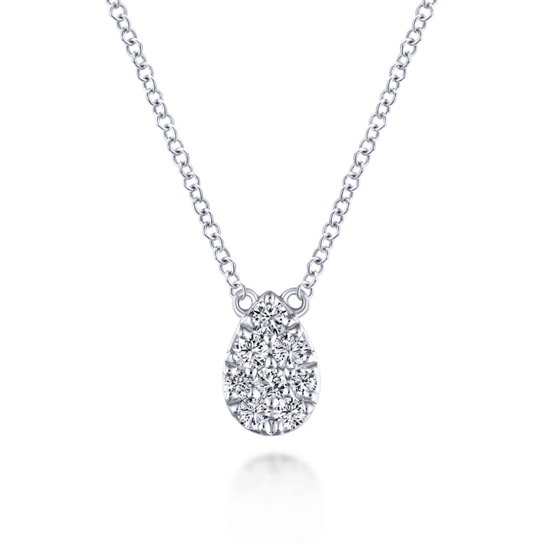 14K White Gold Diamond Teardrop Pendant Necklace - 0.09 ct - Shot 1