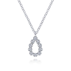 14K White Gold Diamond Teardrop Pendant Necklace