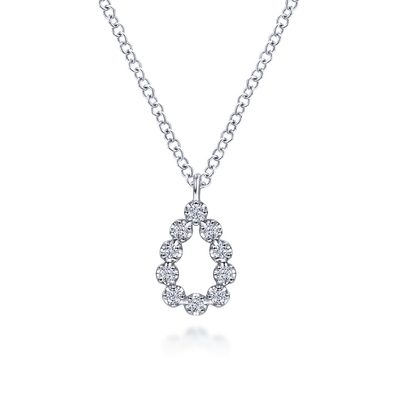 14K White Gold Diamond Teardrop Pendant Necklace - 0.1 ct - Shot 1