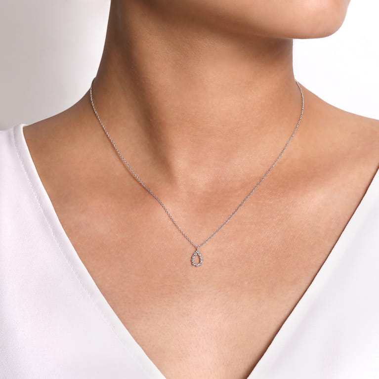 14K White Gold Diamond Teardrop Pendant Necklace - 0.1 ct - Shot 3