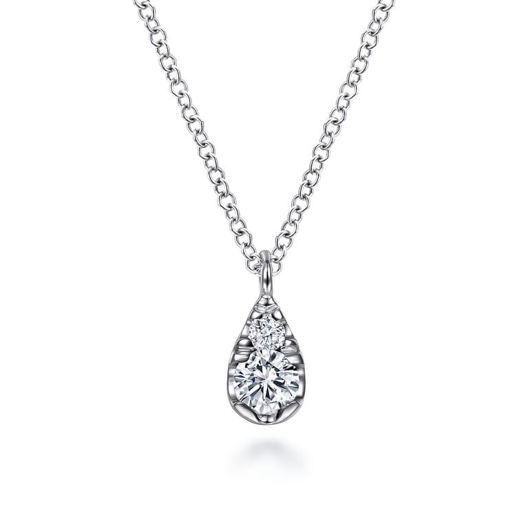 14K White Gold Diamond Teardrop Pendant Necklace - 0.2 ct - Shot 1