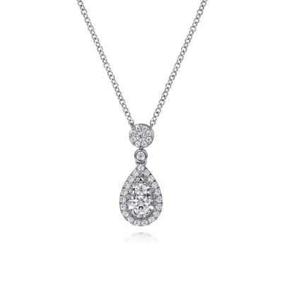 14K White Gold Diamond Teardrop Pendant Necklace