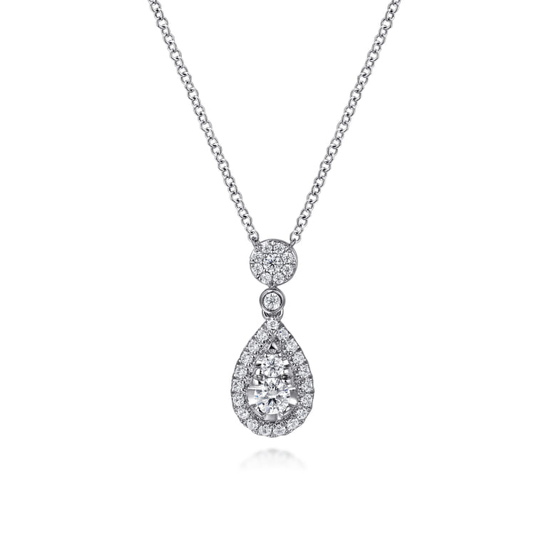 14K White Gold Diamond Teardrop Pendant Necklace - 0.4 ct - Shot 1