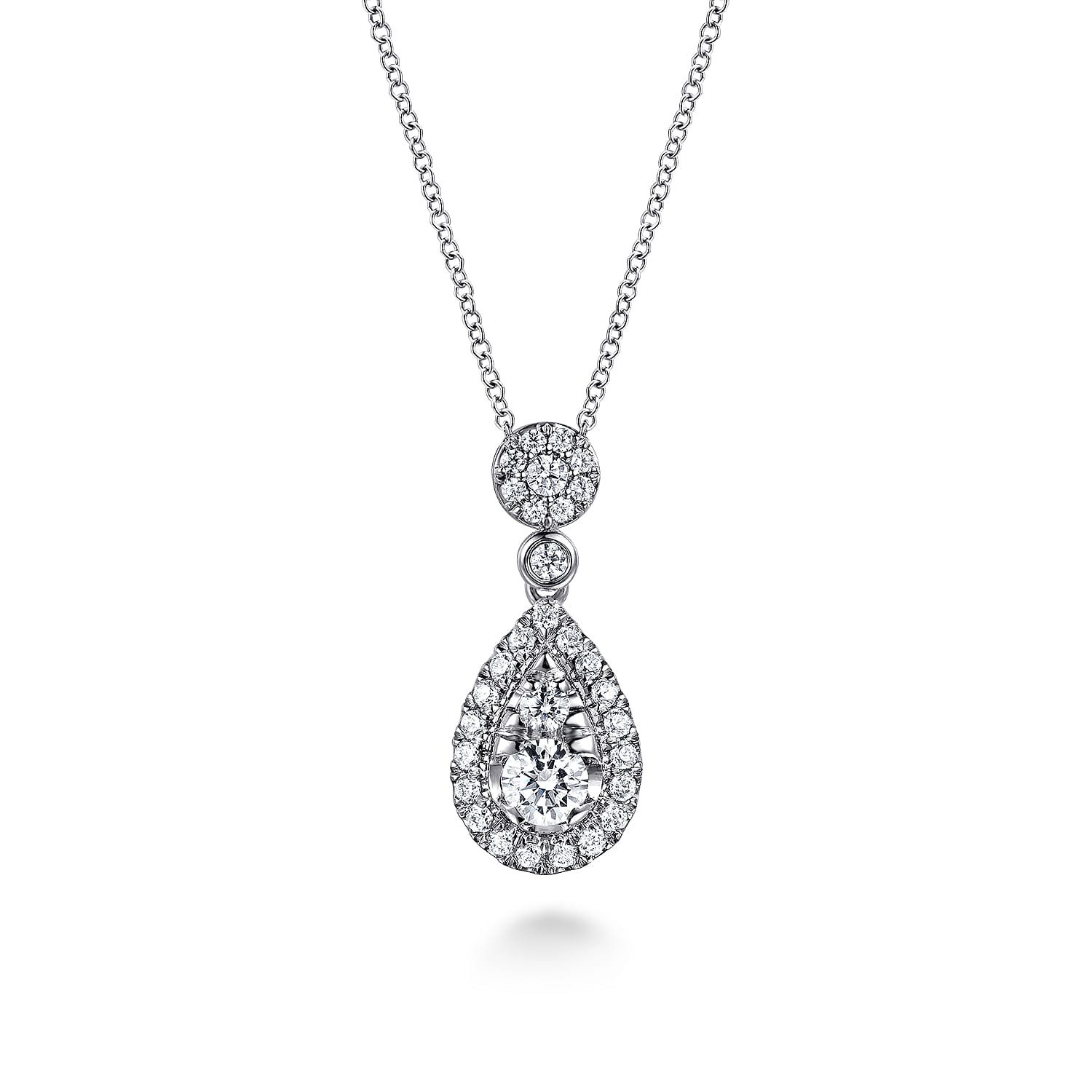 14K White Gold Diamond Teardrop Pendant Necklace - 1.05 ct - Shot 1