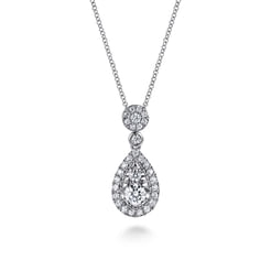 14K White Gold Diamond Teardrop Pendant Necklace