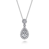 14K White Gold Diamond Teardrop Pendant Necklace