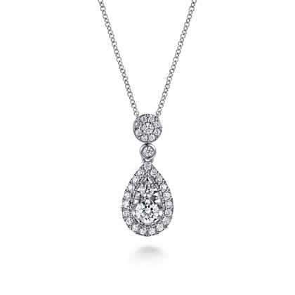14K White Gold Diamond Teardrop Pendant Necklace