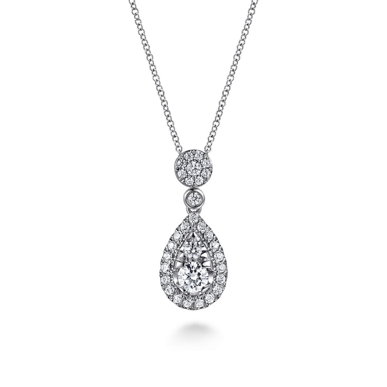 14K White Gold Diamond Teardrop Pendant Necklace - 1.05 ct - Shot 1