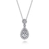 14K White Gold Diamond Teardrop Pendant Necklace - 1.05 ct