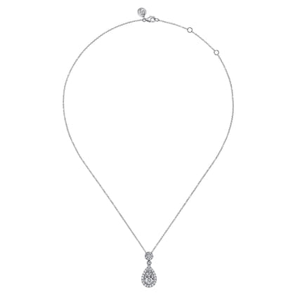 14K White Gold Diamond Teardrop Pendant Necklace