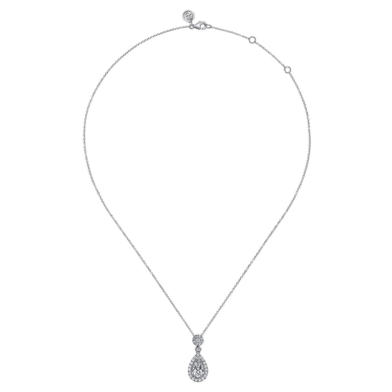 14K White Gold Diamond Teardrop Pendant Necklace - 1.05 ct - Shot 2