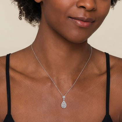 14K White Gold Diamond Teardrop Pendant Necklace