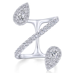 14K White Gold Diamond Teardrops Wrap Ring