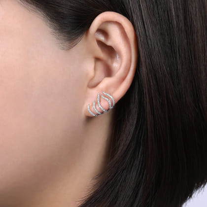 14K White Gold Diamond Tendril Stud Earrings