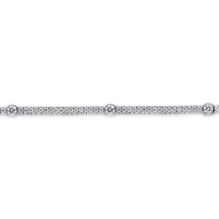 14K White Gold Diamond Tennis Bracelet with Bezel Set Diamond Stations - 1.3 ct - Shot 2