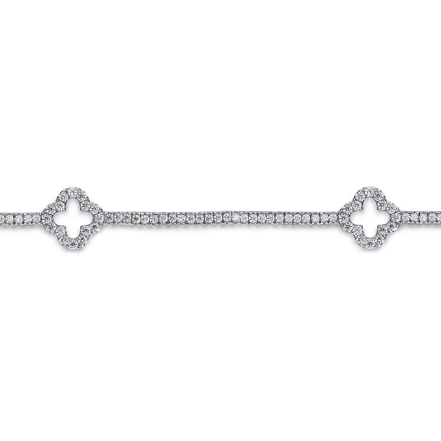 14K White Gold Diamond Tennis Bracelet with Clover Stations - 1.45 ct - Shot 2