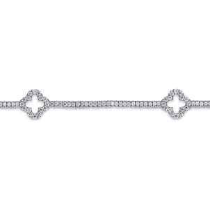 14K White Gold Diamond Tennis Bracelet with Clover Stations