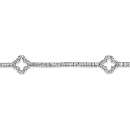14K White Gold Diamond Tennis Bracelet with Clover Stations