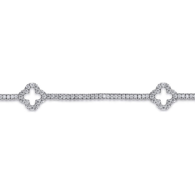 14K White Gold Diamond Tennis Bracelet with Clover Stations - 1.45 ct - Shot 2
