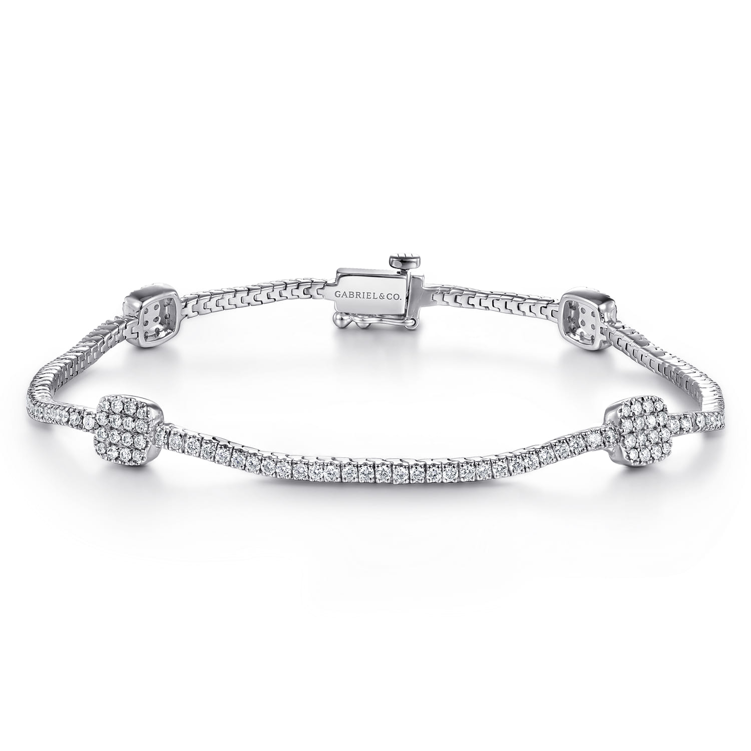 14K White Gold Diamond Tennis Bracelet with Diamond Cube Stations - 1.25 ct - Shot 1
