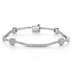 14K White Gold Diamond Tennis Bracelet with Diamond Cube Stations