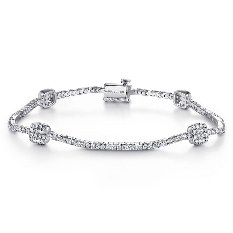 14K White Gold Diamond Tennis Bracelet with Diamond Cube Stations - 1.25 ct - Shot 1