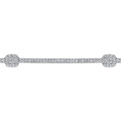 14K White Gold Diamond Tennis Bracelet with Diamond Cube Stations